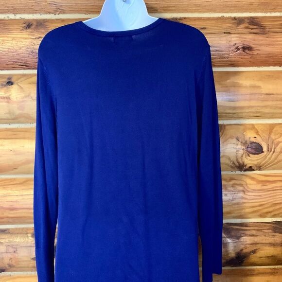 JM Collection Cobalt Blue Crewneck Sweater with Stud Detail on Sleeves Medium - Picture 5 of 6